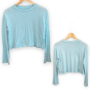 Pink Brand, Light Blue Long Sleeved Crop Shirt with Logo, Size X-Small